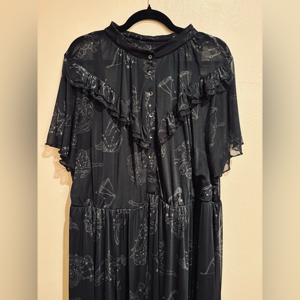 Nightfall Constellation Whimsygoth Black Midi Dress size 22/24 - Picture 3 of 10